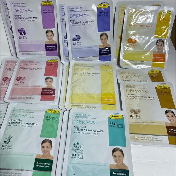 DERMAL Natural Collagen Essence Full Face Facial Mask 16 Pack Combo Lot - Picture 6 of 7